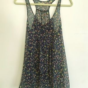 Blue Floral Sheer Aerie Tank Top